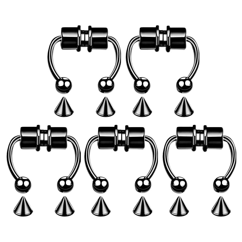 LARA 5pcs Stainless Steel Magnet Nose Ring