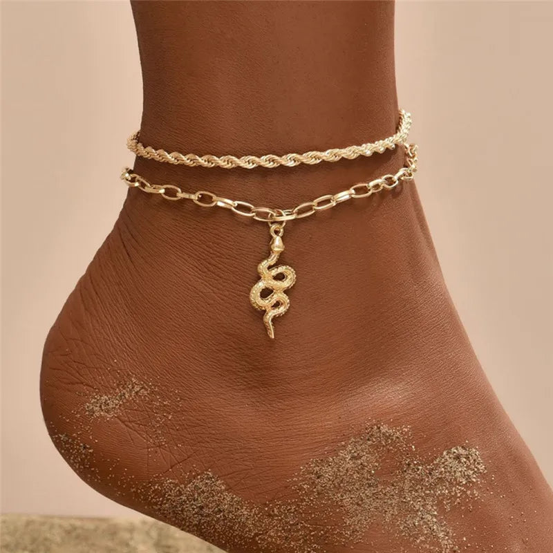 Shiny Sparkling Silver Color Anklet 2PCS