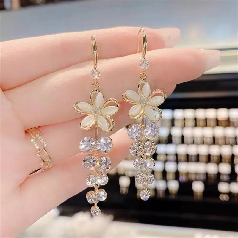 Flower Tassel Drop Earrings