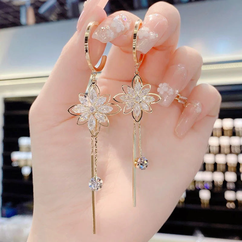 Flower Tassel Drop Earrings