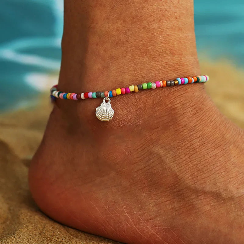 Starfish Beads Pearl Chain Anklet Set