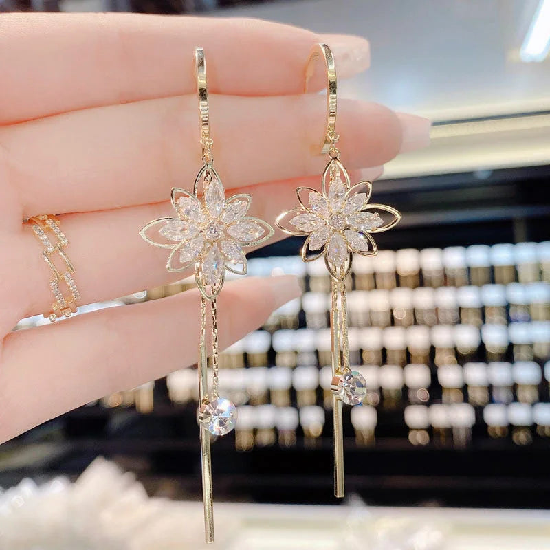 Flower Tassel Drop Earrings