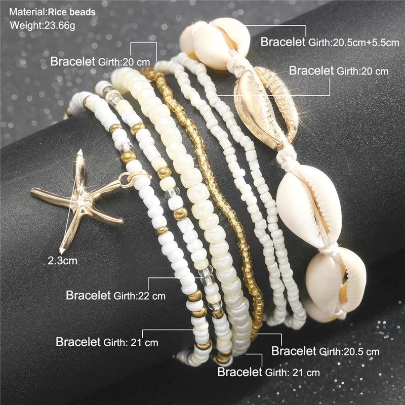 Starfish Beads Pearl Chain Anklet Set