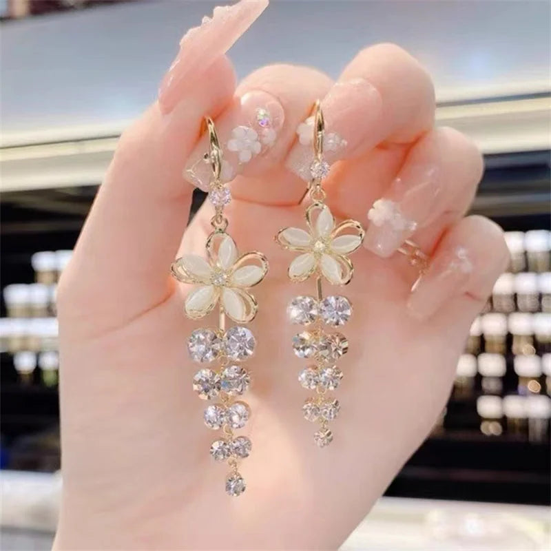 Flower Tassel Drop Earrings