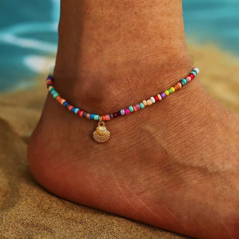 Starfish Beads Pearl Chain Anklet Set