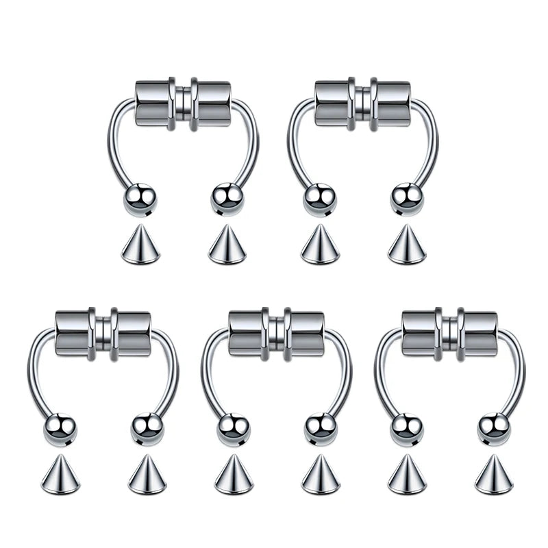 LARA 5pcs Stainless Steel Magnet Nose Ring