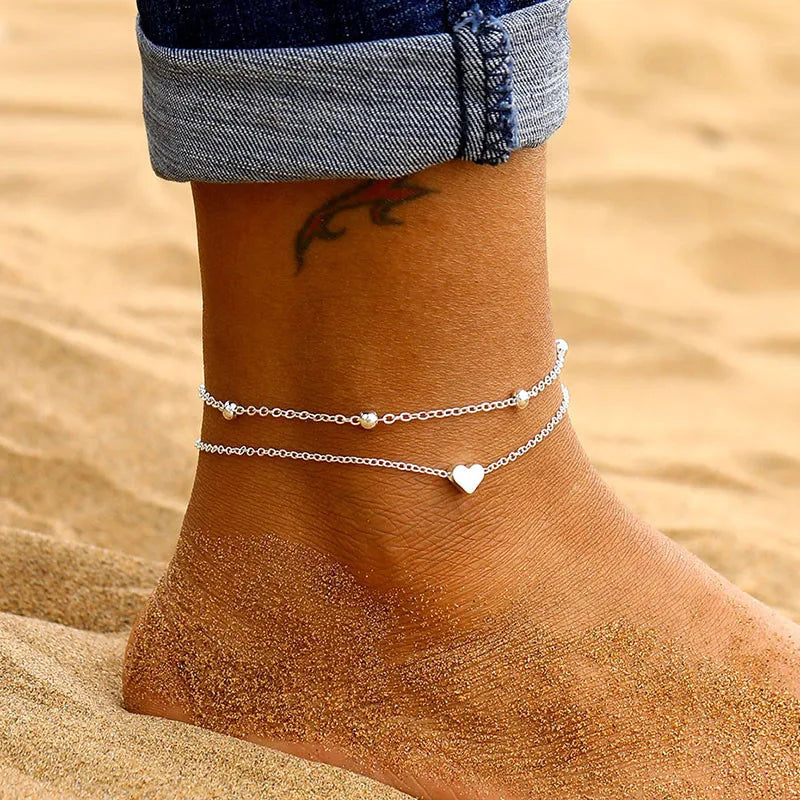 Shiny Sparkling Silver Color Anklet 2PCS