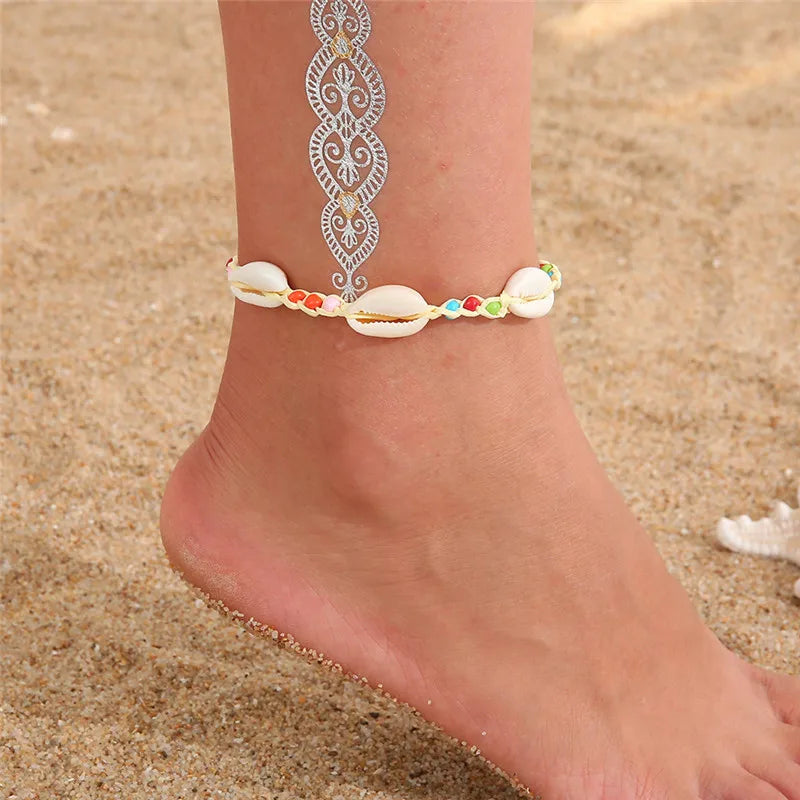 Starfish Beads Pearl Chain Anklet Set