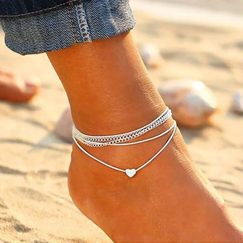 Shiny Sparkling Silver Color Anklet 2PCS