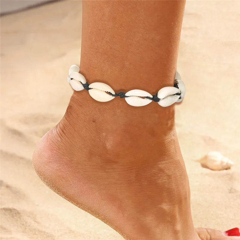 Starfish Beads Pearl Chain Anklet Set