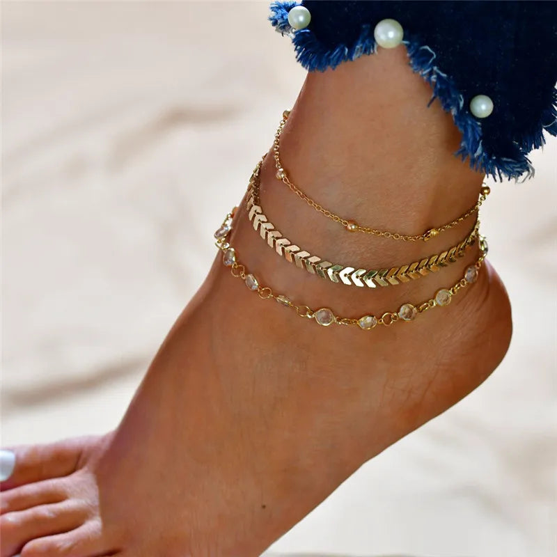 Shiny Sparkling Silver Color Anklet 2PCS