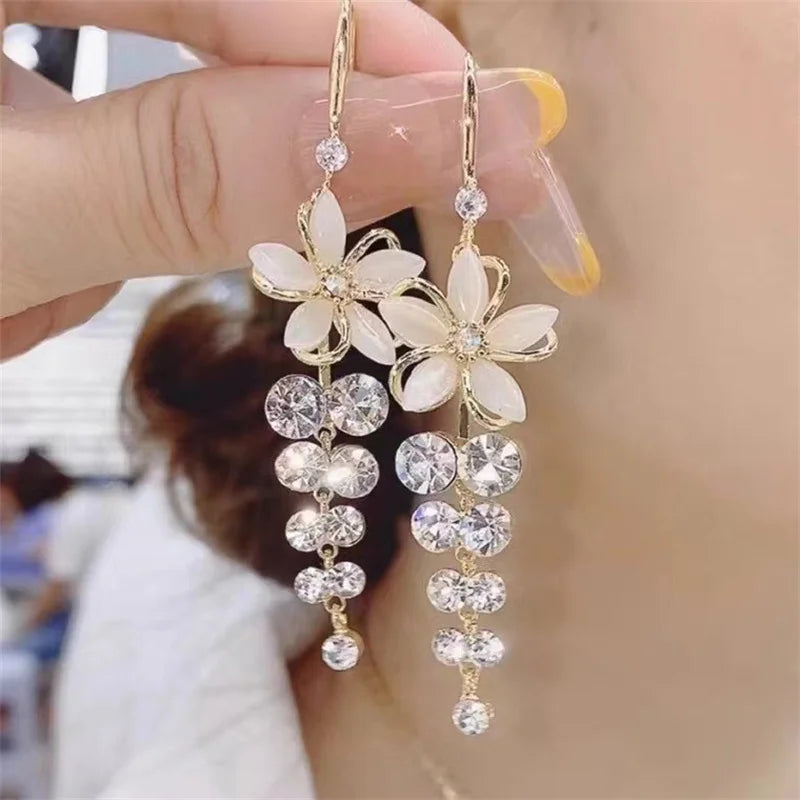 Flower Tassel Drop Earrings