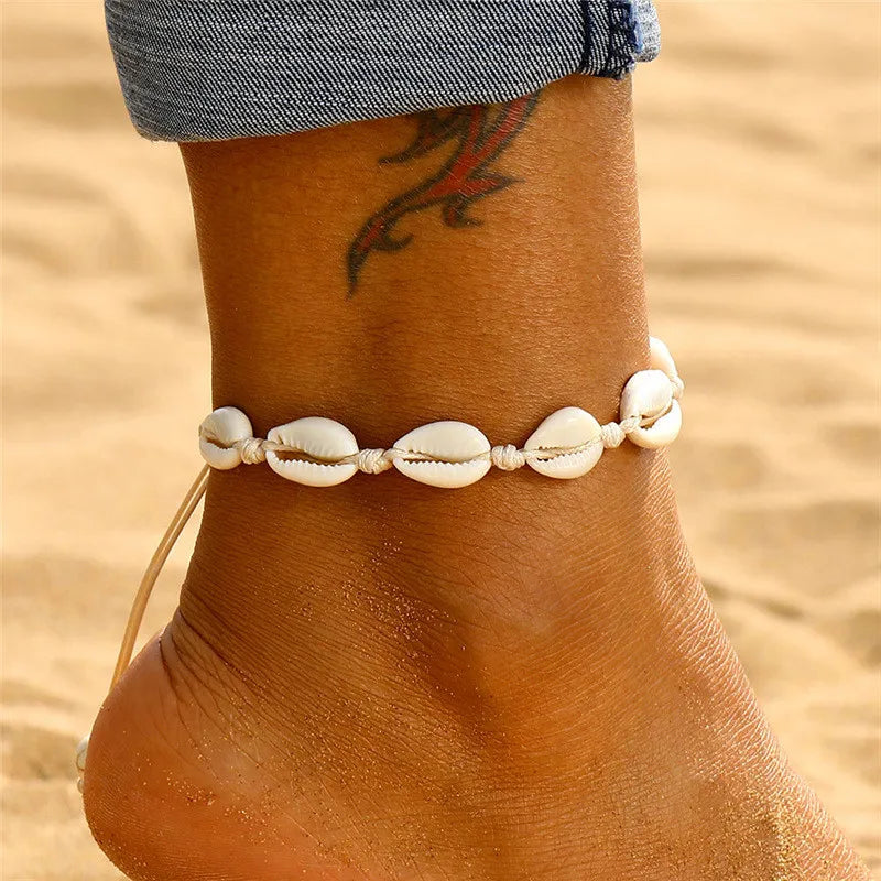 Starfish Beads Pearl Chain Anklet Set