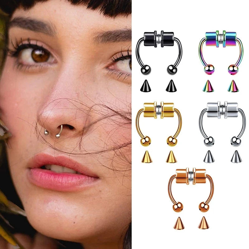 LARA 5pcs Stainless Steel Magnet Nose Ring