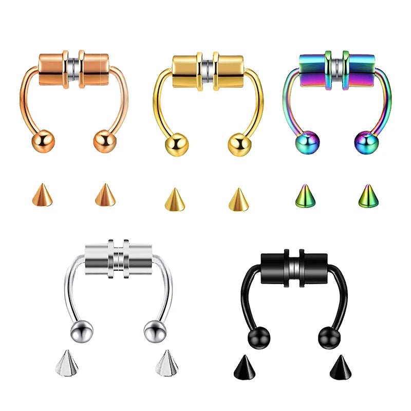 LARA 5pcs Stainless Steel Magnet Nose Ring