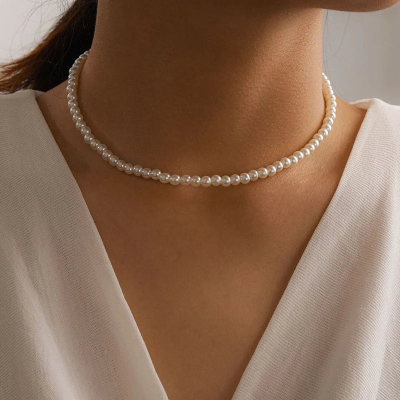 Pearl Beaded Choker Necklaces