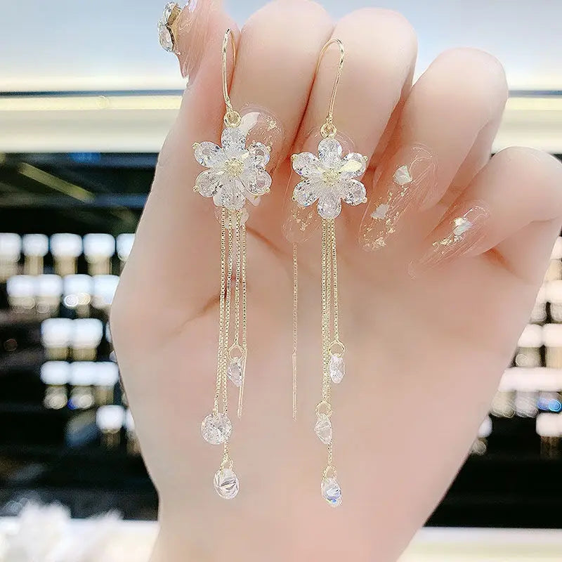 Flower Tassel Drop Earrings