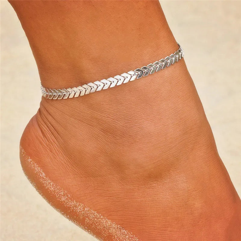 Shiny Sparkling Silver Color Anklet 2PCS