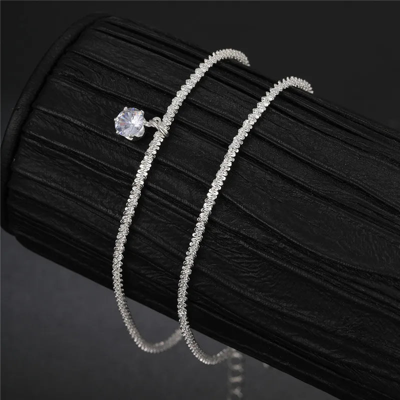 Shiny Sparkling Silver Color Anklet 2PCS