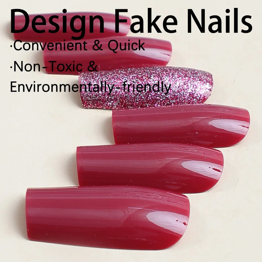 24pcs Red Powder Fake Nails