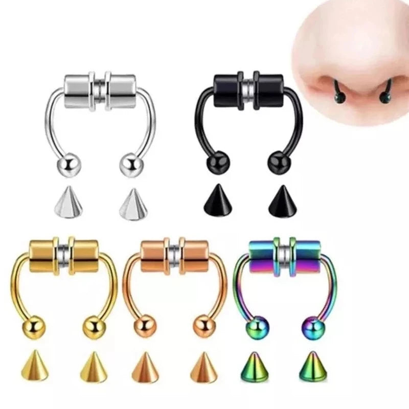 LARA 5pcs Stainless Steel Magnet Nose Ring